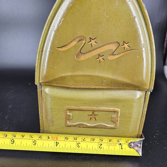 Vintage Metal Lunchbox Green Embossed Eagle Design Velvet Handle Lined Worker - Picture 13 of 13